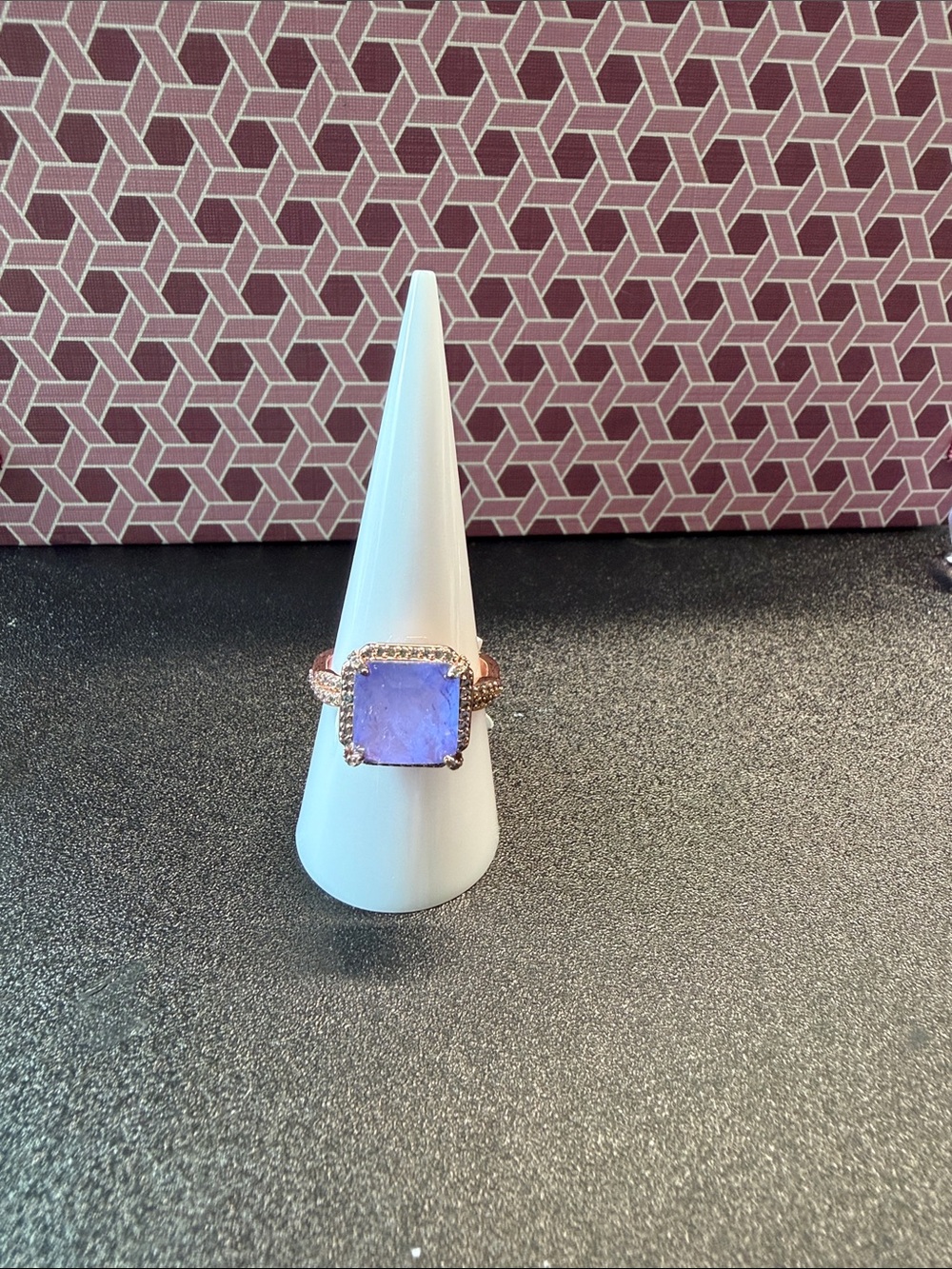 Square Purple Stone Ring in Rose Gold Tone